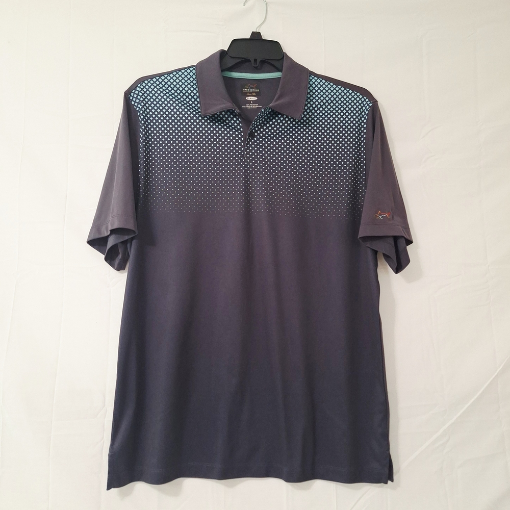 Greg Norman Golf Polo Shirt Men's Size Large Gray & Teal Play Dry Moisture Wick